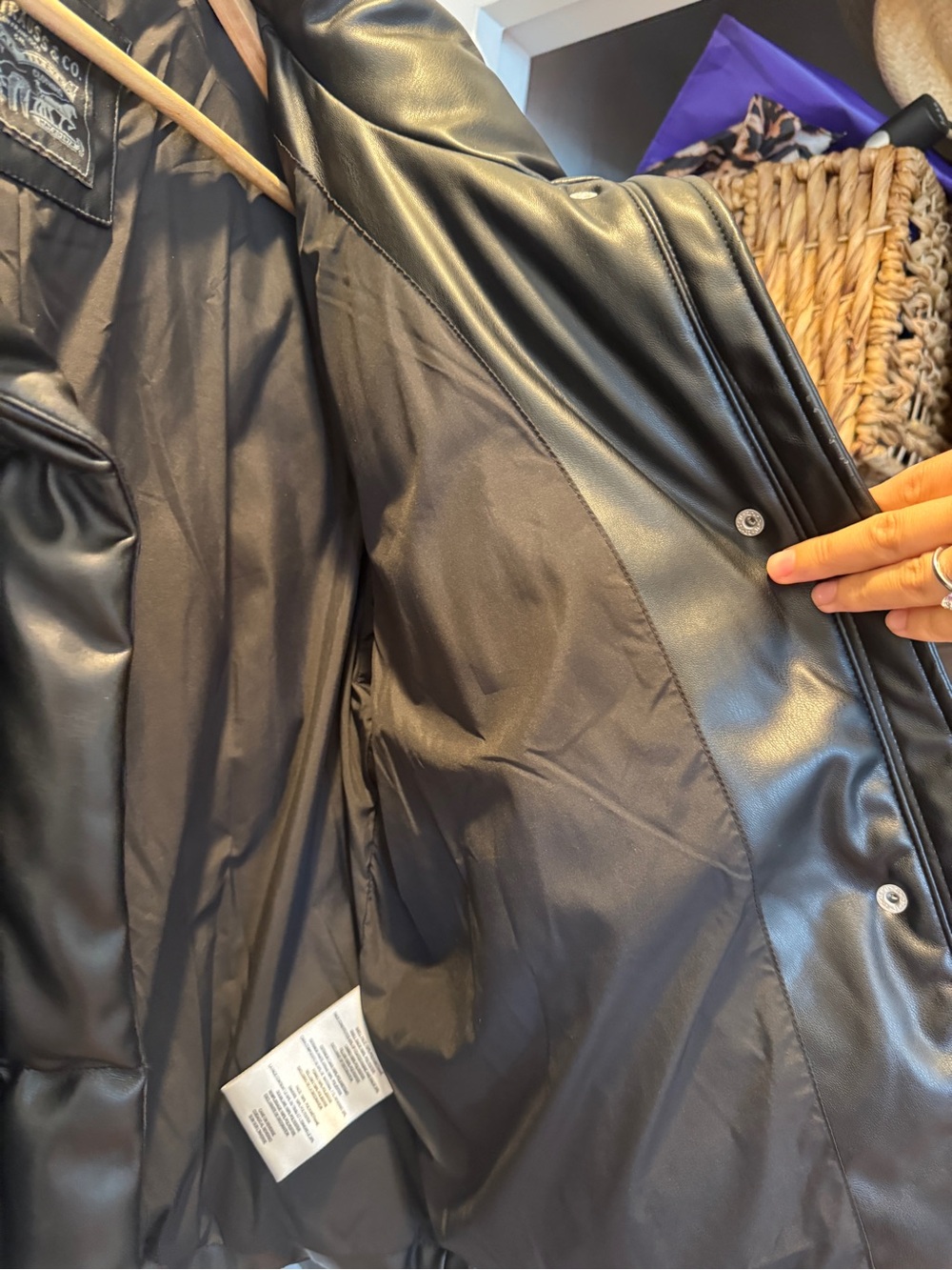 LEVI Black Faux Leather Puffer Jacket - Women - Picture 3 of 7